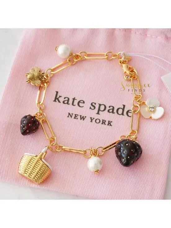 Kate Spade Picnic Perfect Charm Bracelet Strawberry Basket Bee Flower NWT - Picture 1 of 10
